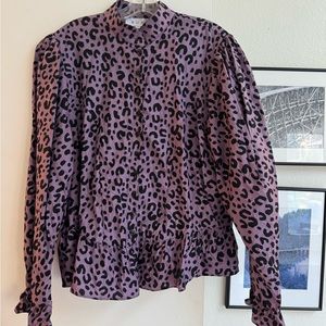 BURU Purple Leopard/Cheetah Peplum Blouse, EUC
